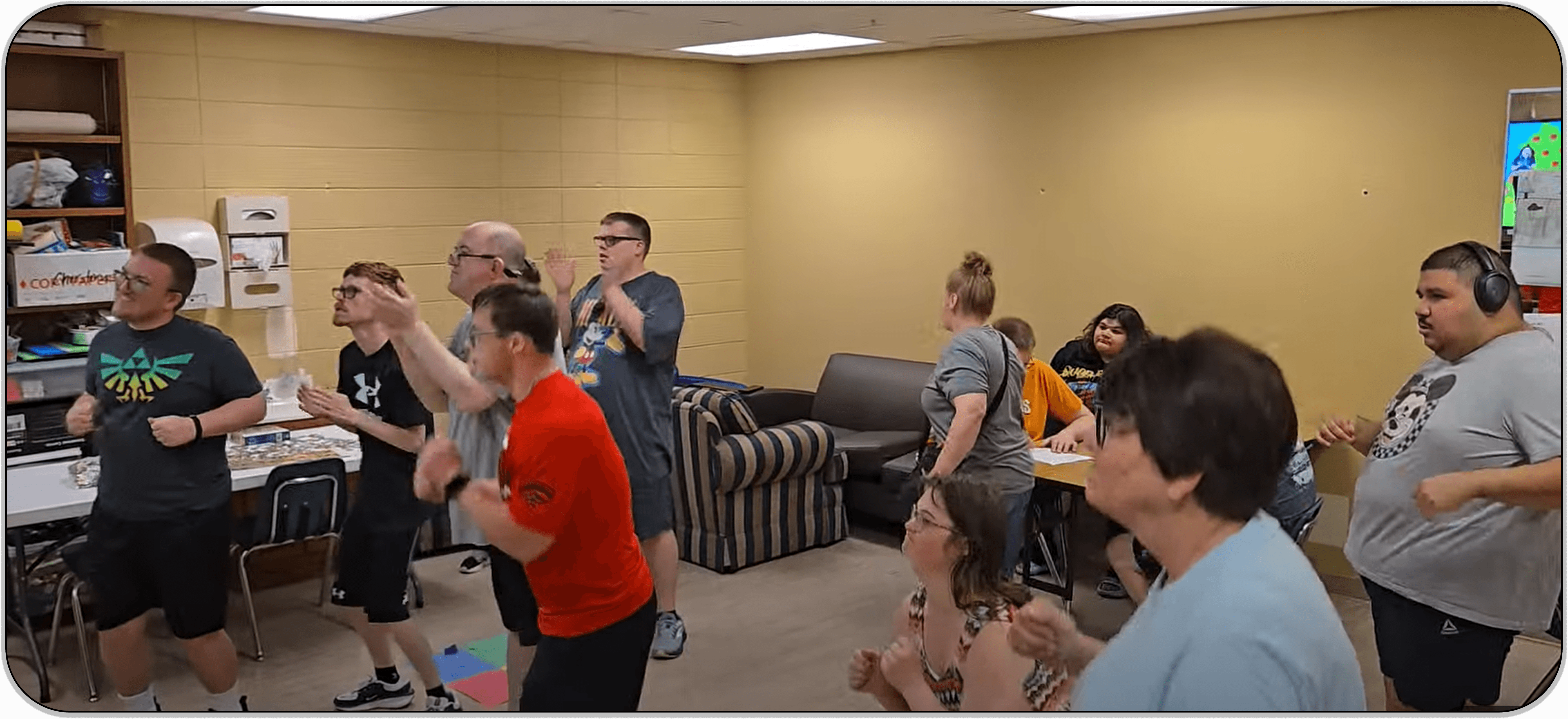 Members at Opportunities Unlimited getting into the groove during a Kibu dance party